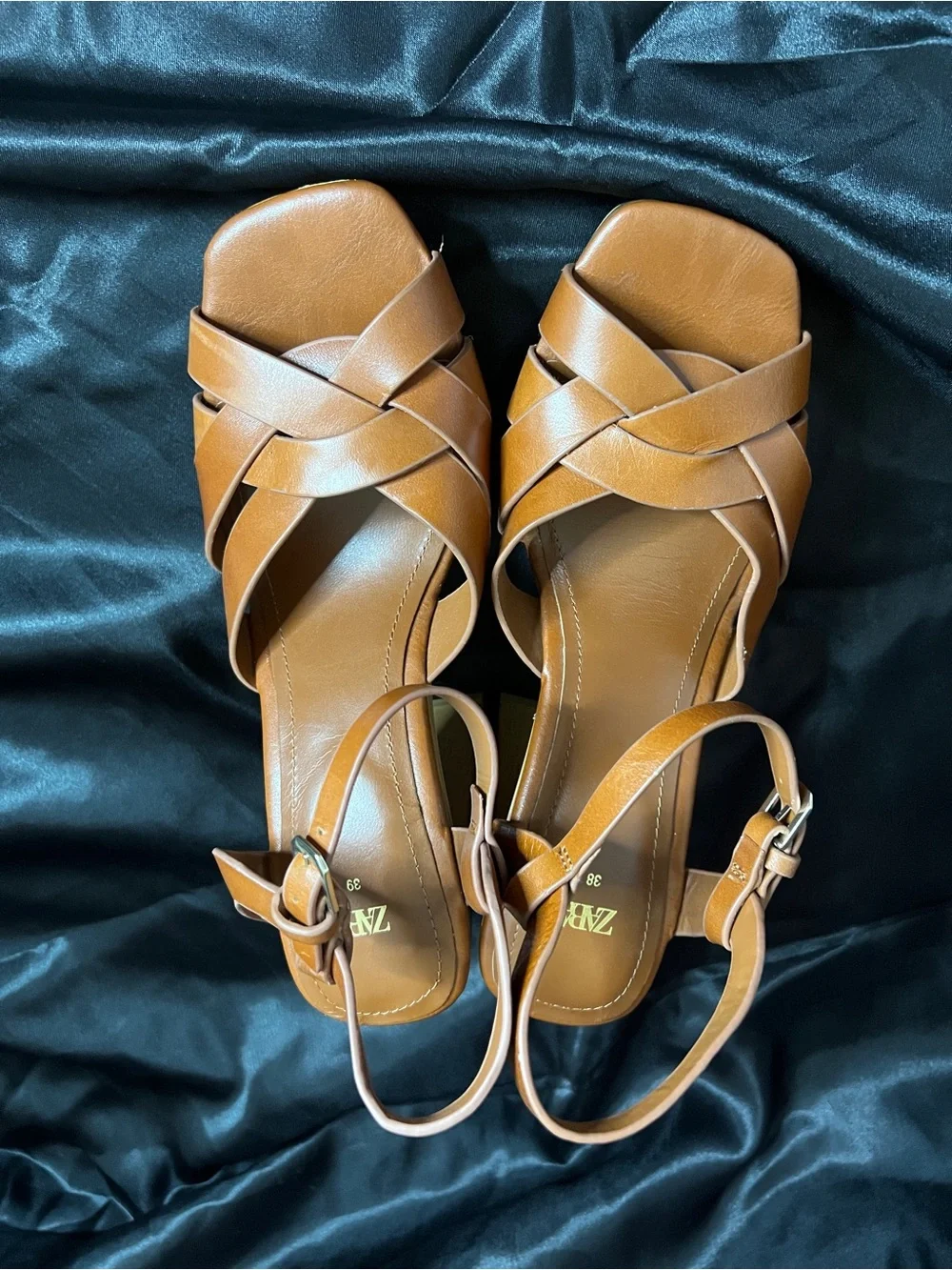 Zara Brown Leather Braided Platform Sandals - Picture 7 of 7
